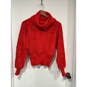 Vintage Cowl Neck Sweater, Ribbed, Dolman Batwing Sleeves, Red, Medium, Cropped